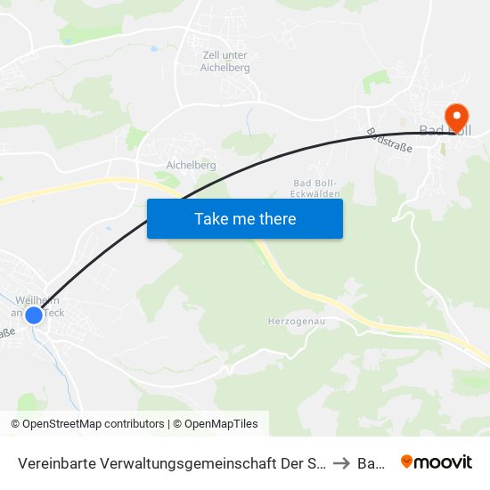 Vereinbarte Verwaltungsgemeinschaft Der Stadt Weilheim An Der Teck to Bad Boll map