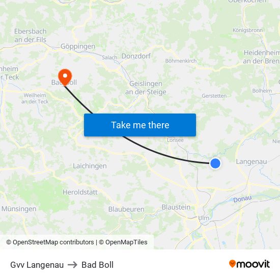 Gvv Langenau to Bad Boll map