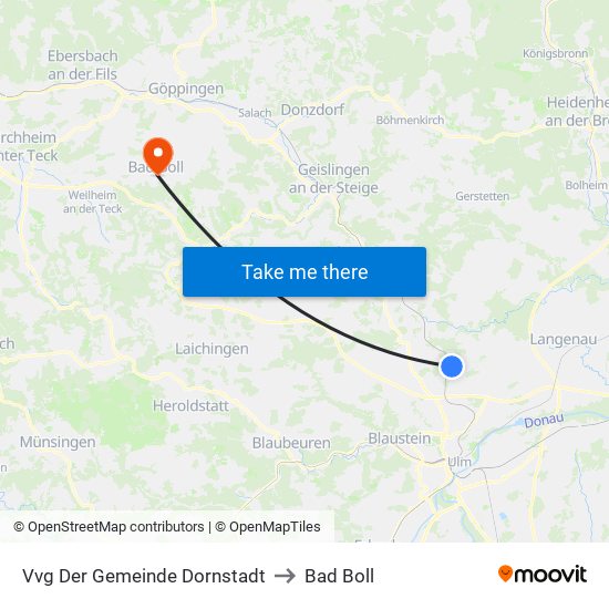 Vvg Der Gemeinde Dornstadt to Bad Boll map