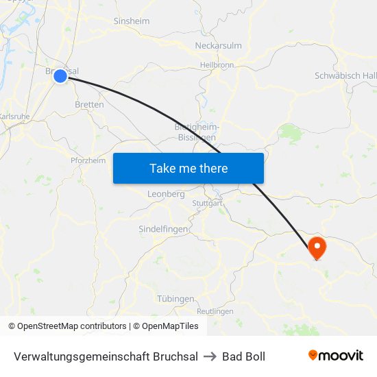 Verwaltungsgemeinschaft Bruchsal to Bad Boll map