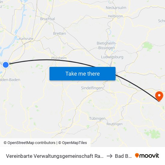 Vereinbarte Verwaltungsgemeinschaft Rastatt to Bad Boll map