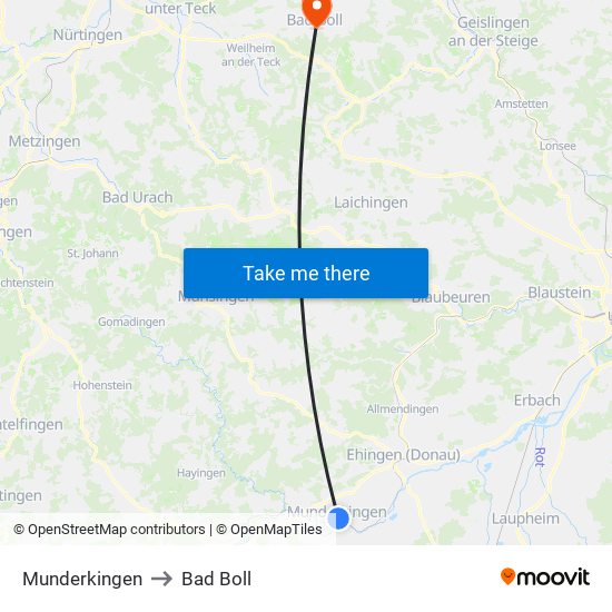 Munderkingen to Bad Boll map