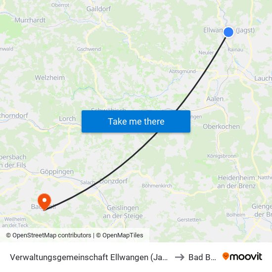 Verwaltungsgemeinschaft Ellwangen (Jagst) to Bad Boll map