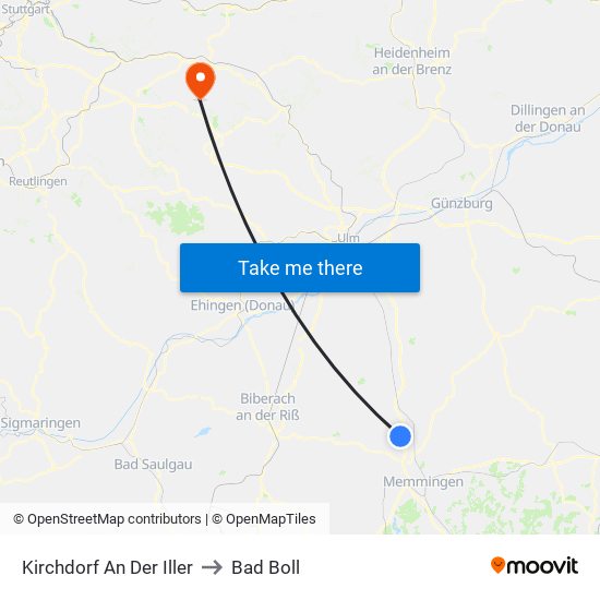 Kirchdorf An Der Iller to Bad Boll map