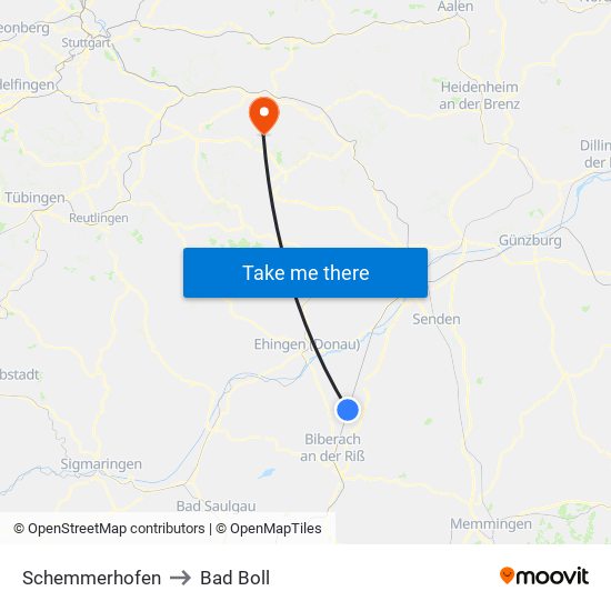 Schemmerhofen to Bad Boll map