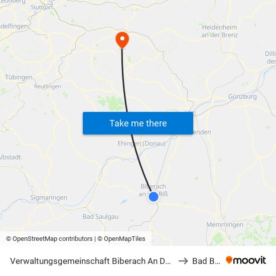 Verwaltungsgemeinschaft Biberach An Der Riß to Bad Boll map