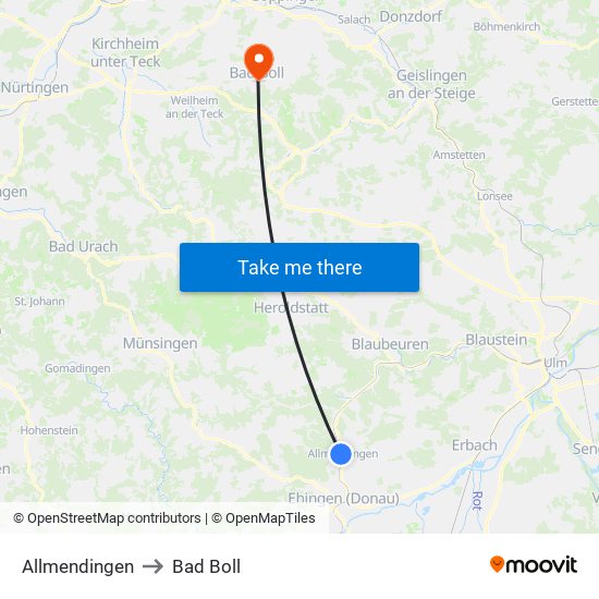 Allmendingen to Bad Boll map