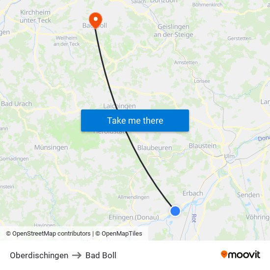 Oberdischingen to Bad Boll map
