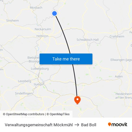 Verwaltungsgemeinschaft Möckmühl to Bad Boll map
