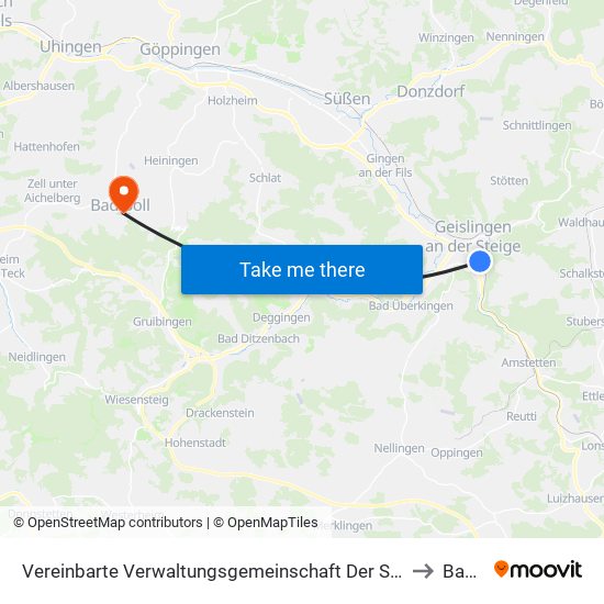 Vereinbarte Verwaltungsgemeinschaft Der Stadt Geislingen An Der Steige to Bad Boll map