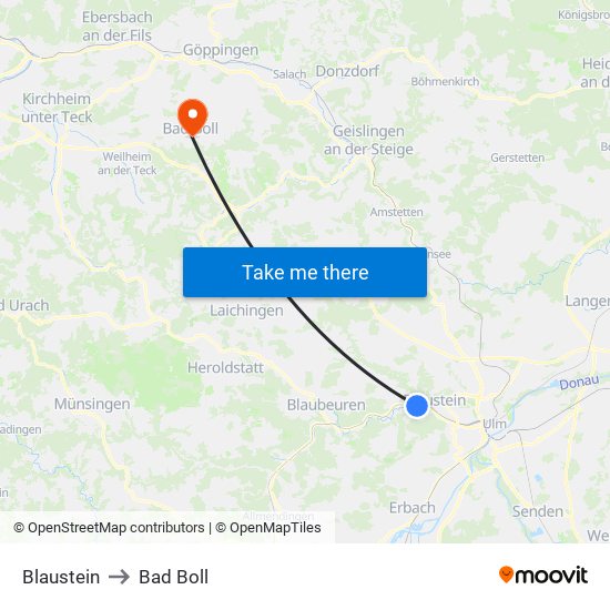 Blaustein to Bad Boll map