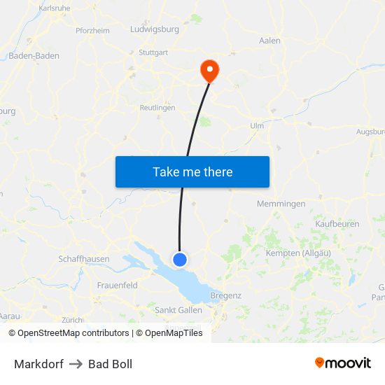 Markdorf to Bad Boll map