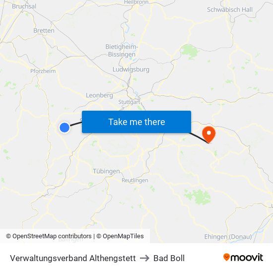 Verwaltungsverband Althengstett to Bad Boll map