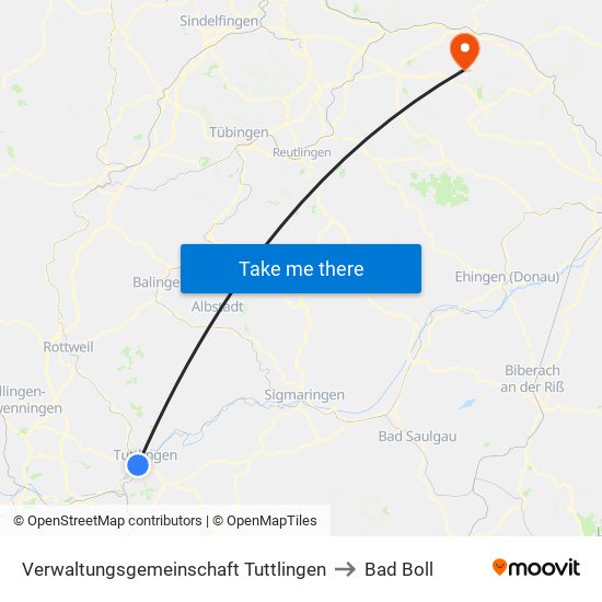 Verwaltungsgemeinschaft Tuttlingen to Bad Boll map