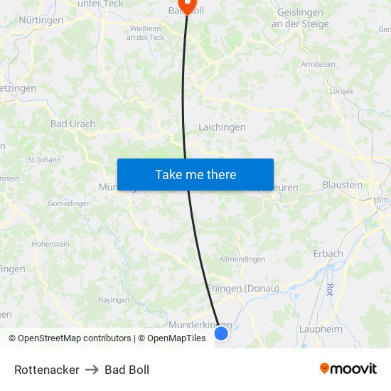 Rottenacker to Bad Boll map