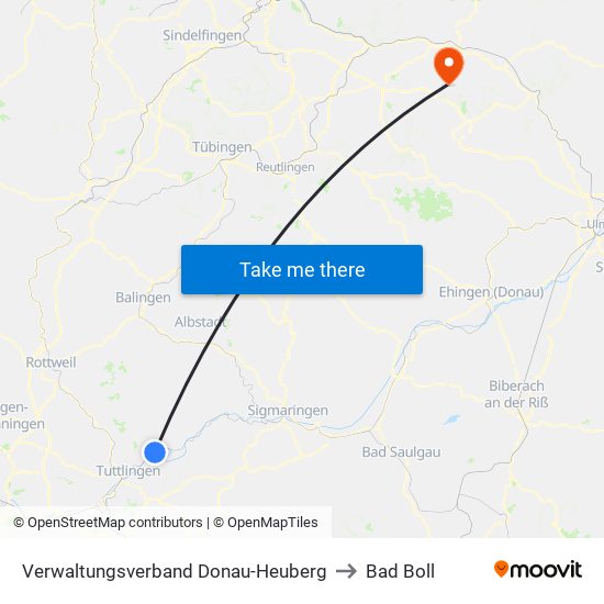 Verwaltungsverband Donau-Heuberg to Bad Boll map