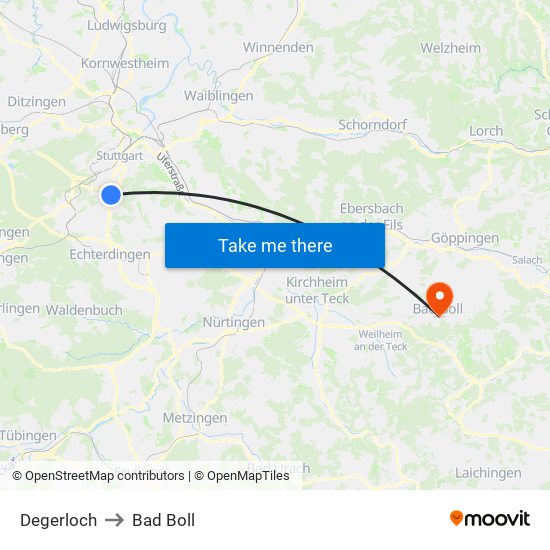 Degerloch to Bad Boll map