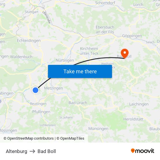 Altenburg to Bad Boll map