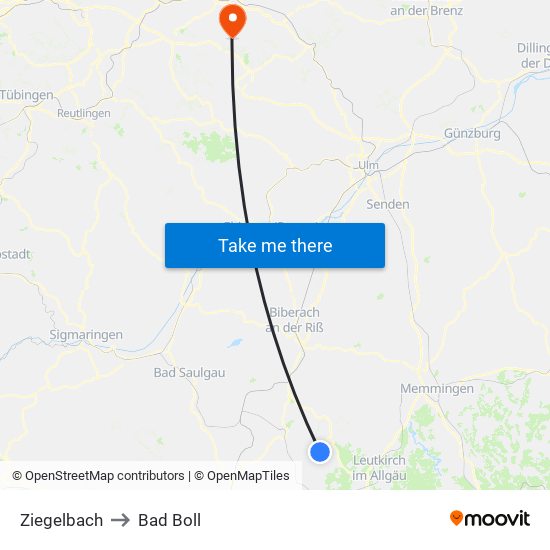 Ziegelbach to Bad Boll map