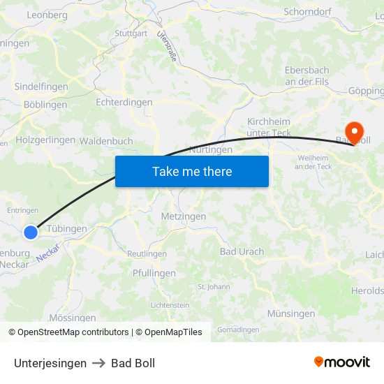 Unterjesingen to Bad Boll map