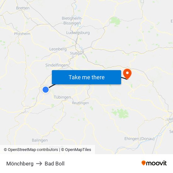 Mönchberg to Bad Boll map