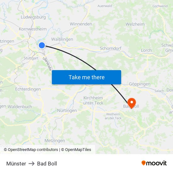 Münster to Bad Boll map