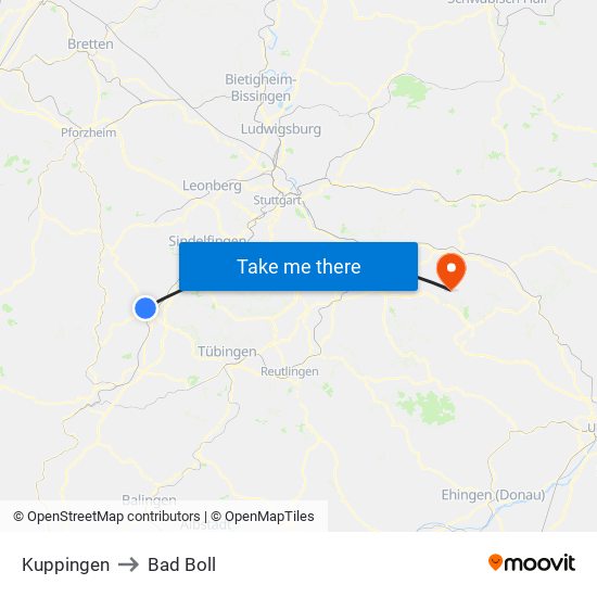 Kuppingen to Bad Boll map