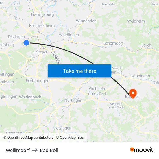 Weilimdorf to Bad Boll map