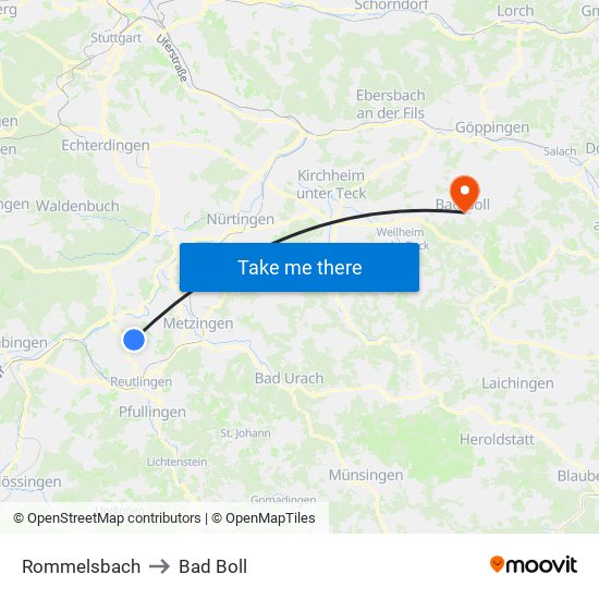 Rommelsbach to Bad Boll map