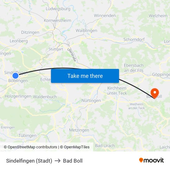 Sindelfingen (Stadt) to Bad Boll map