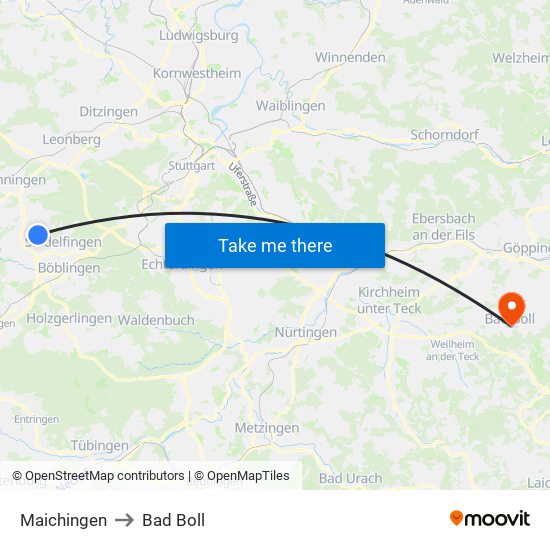 Maichingen to Bad Boll map