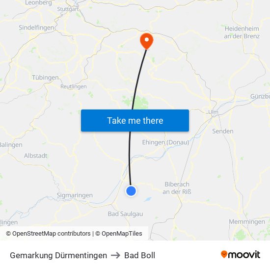 Gemarkung Dürmentingen to Bad Boll map