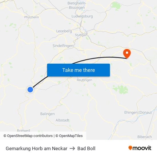 Gemarkung Horb am Neckar to Bad Boll map