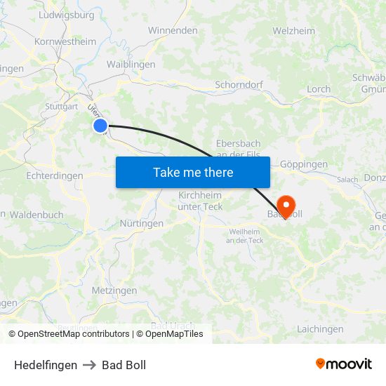 Hedelfingen to Bad Boll map
