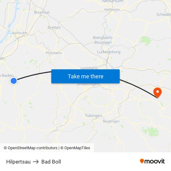 Hilpertsau to Bad Boll map