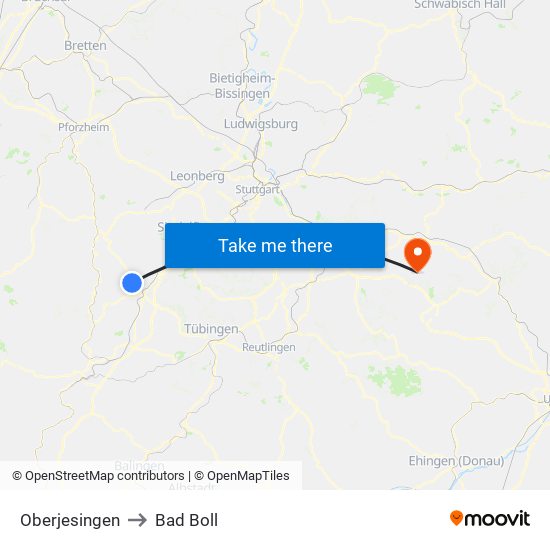 Oberjesingen to Bad Boll map