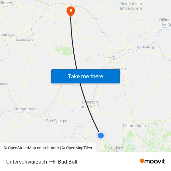 Unterschwarzach to Bad Boll map