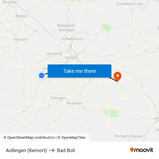 Aidlingen (Kernort) to Bad Boll map