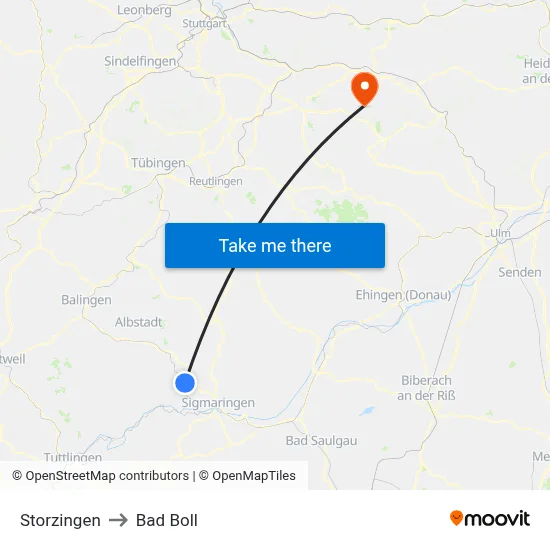 Storzingen to Bad Boll map