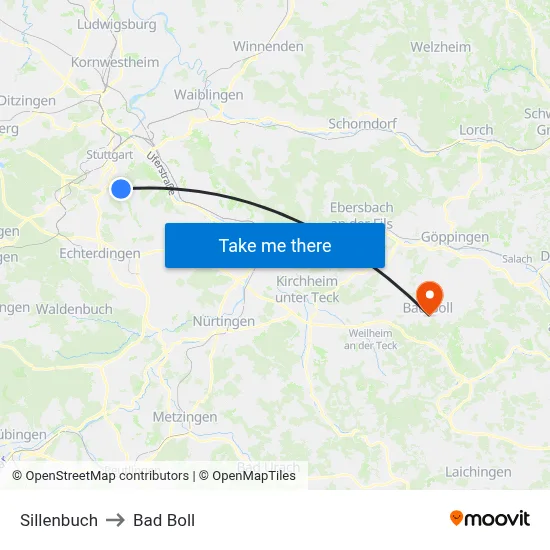 Sillenbuch to Bad Boll map