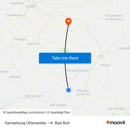 Gemarkung Uttenweiler to Bad Boll map