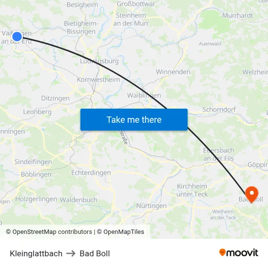 Kleinglattbach to Bad Boll map