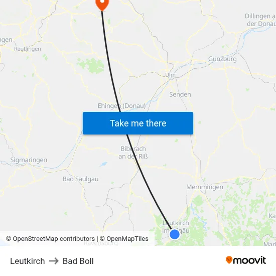 Leutkirch to Bad Boll map