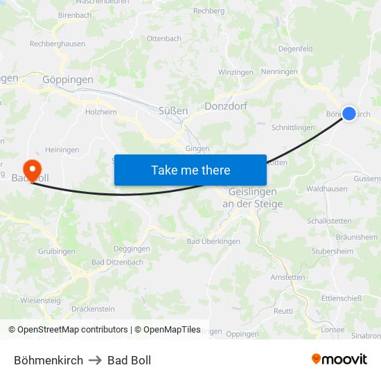 Böhmenkirch to Bad Boll map