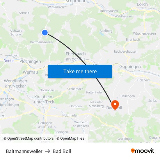 Baltmannsweiler to Bad Boll map