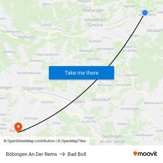 Böbingen An Der Rems to Bad Boll map