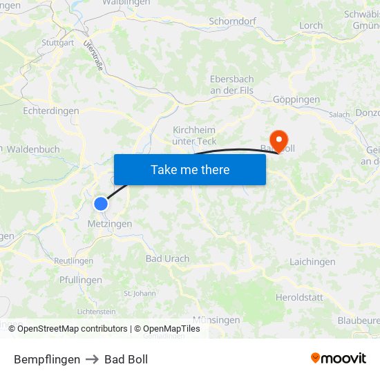 Bempflingen to Bad Boll map