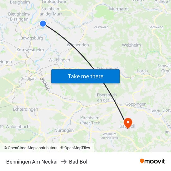 Benningen Am Neckar to Bad Boll map