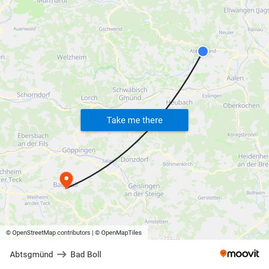 Abtsgmünd to Bad Boll map