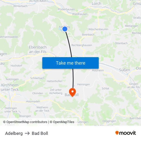Adelberg to Bad Boll map